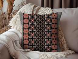 Retro 70S Floral Stripes Orange & Green Woven Cotton Throw Pillow - thumbnail 1
