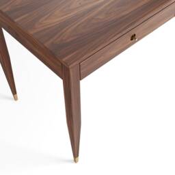 Small Walnut Writing Desk, Mid Century Modern Style, Brass Accents - thumbnail 3