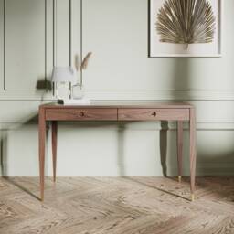 Small Walnut Writing Desk, Mid Century Modern Style, Brass Accents - thumbnail 2