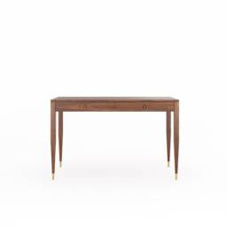 Small Walnut Writing Desk, Mid Century Modern Style, Brass Accents - thumbnail 4