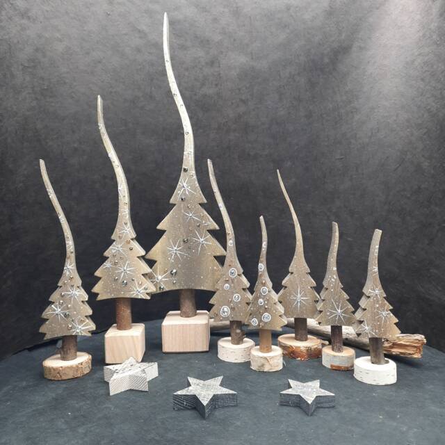 Light Champagne, Gold/Grey Diamond, A Glittering Christmas Tree, Hand-Painted Wooden Tree in 4 Sizes - Selection - image 1