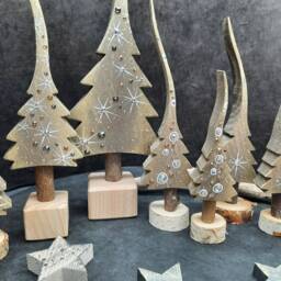 Light Champagne, Gold/Grey Diamond, A Glittering Christmas Tree, Hand-Painted Wooden Tree in 4 Sizes - Selection - thumbnail 2
