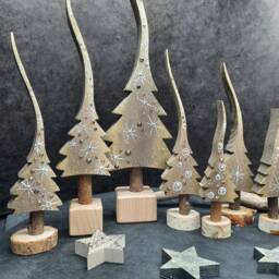 Light Champagne, Gold/Grey Diamond, A Glittering Christmas Tree, Hand-Painted Wooden Tree in 4 Sizes - Selection - thumbnail 3