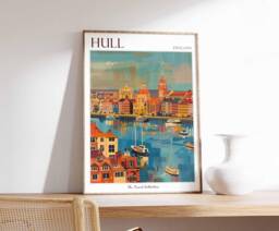 Hull Travel Poster England Art Print, Humber Bridge & Old Town - thumbnail 1