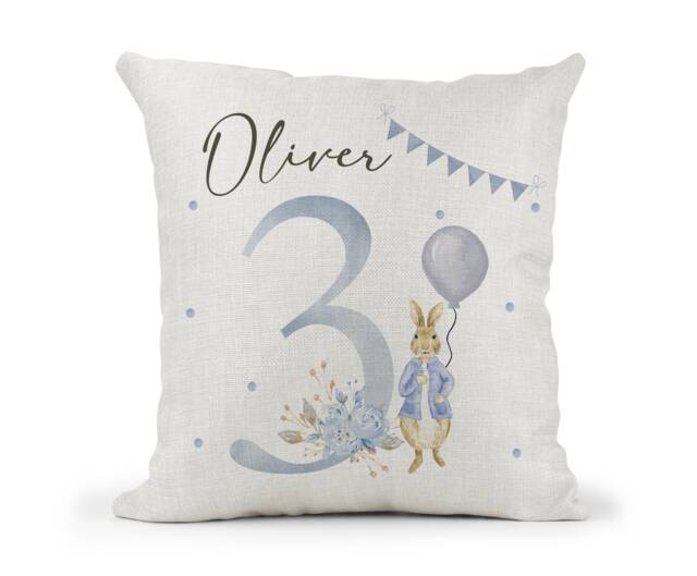 Personalised Peter Rabbit Cushionboys 3rd Birthday Giftbedroom Decorson Grandson Nephew Keepsake - image 1