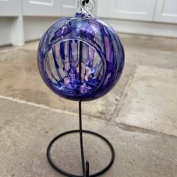 Hand Painted Hanging Glass Candle Holder. Christmas Gift - Birthday -Anniversary Gift. Votive Style Holder On Stand - thumbnail 4