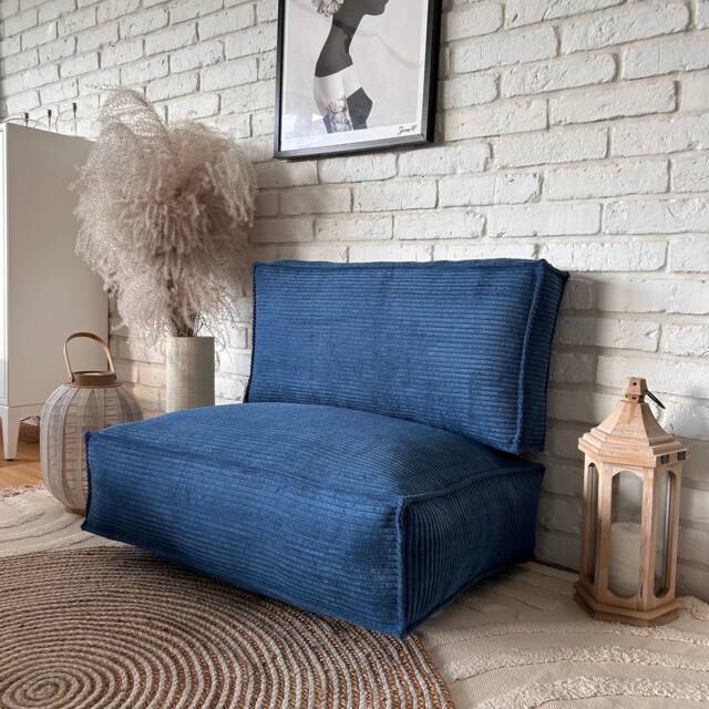Floor Cushion & Backrest, Corduroy Seat Cushion, Ottoman Pouf, Blue - image 1