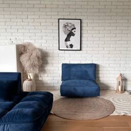 Floor Cushion & Backrest, Corduroy Seat Cushion, Ottoman Pouf, Blue - thumbnail 2