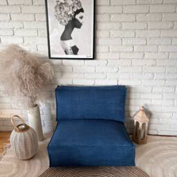 Floor Cushion & Backrest, Corduroy Seat Cushion, Ottoman Pouf, Blue - thumbnail 4