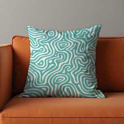Abstract Swirl Cushion Cover, Teal Fluid Line Pattern Pillow Case, Modern Geometric Living Room & Bedroom Decoration - thumbnail 3