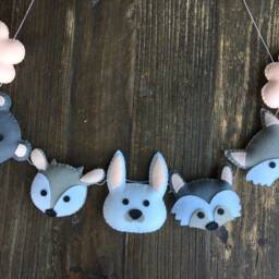 Woodland Animals Felt Garland, Plush Nursery Decor, Blush Pink - thumbnail 3