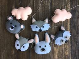 Woodland Animals Felt Garland, Plush Nursery Decor, Blush Pink - thumbnail 1