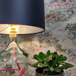 Midnight Blue Lampshade in Satin With Silver Lining, Large Ceiling Lightshade - thumbnail 3