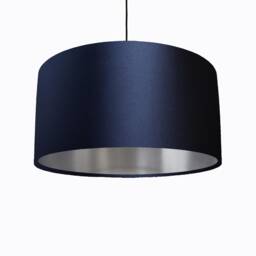 Midnight Blue Lampshade in Satin With Silver Lining, Large Ceiling Lightshade - thumbnail 1