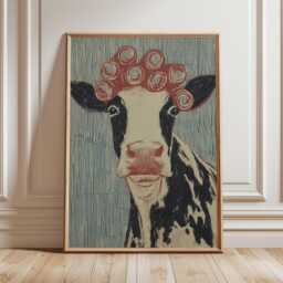 Funny Cow Art Print, Quirky Farmhouse Wall Art, Retro Animal Poster, Whimsical Country Home Decor - thumbnail 2