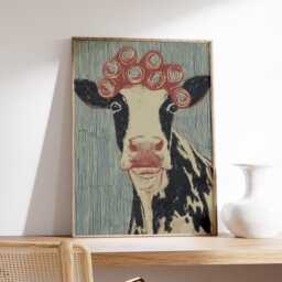 Funny Cow Art Print, Quirky Farmhouse Wall Art, Retro Animal Poster, Whimsical Country Home Decor - thumbnail 3