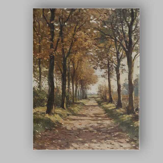 Tree Lined Woodland Path Autumn Forest Landscape Painting Canvas Wall Art Print Decor Picture Ready To Hang - image 1
