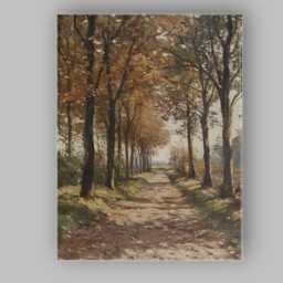 Tree Lined Woodland Path Autumn Forest Landscape Painting Canvas Wall Art Print Decor Picture Ready To Hang - thumbnail 1