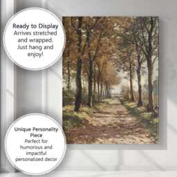 Tree Lined Woodland Path Autumn Forest Landscape Painting Canvas Wall Art Print Decor Picture Ready To Hang - thumbnail 3