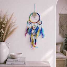 Rainbow Dream Catcher, Colorful Feather Hanging, Boho Nursery Accent, Kids Bedroom Wall Decor - thumbnail 1