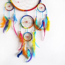 Rainbow Dream Catcher, Colorful Feather Hanging, Boho Nursery Accent, Kids Bedroom Wall Decor - thumbnail 3
