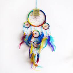Rainbow Dream Catcher, Colorful Feather Hanging, Boho Nursery Accent, Kids Bedroom Wall Decor - thumbnail 2