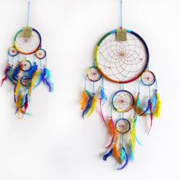 Rainbow Dream Catcher, Colorful Feather Hanging, Boho Nursery Accent, Kids Bedroom Wall Decor - thumbnail 4