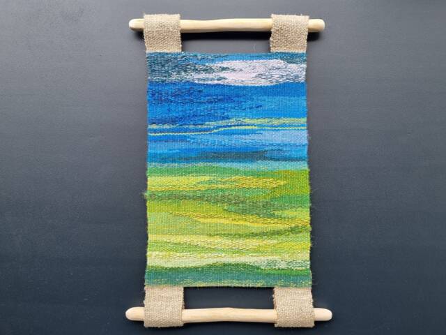 Handwoven Tapestry Wall Hanging Blue Green Abstract Textile Art - image 1