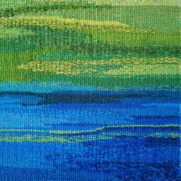 Handwoven Tapestry Wall Hanging Blue Green Abstract Textile Art - thumbnail 3