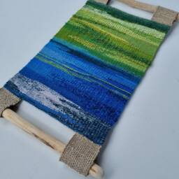 Handwoven Tapestry Wall Hanging Blue Green Abstract Textile Art - thumbnail 4