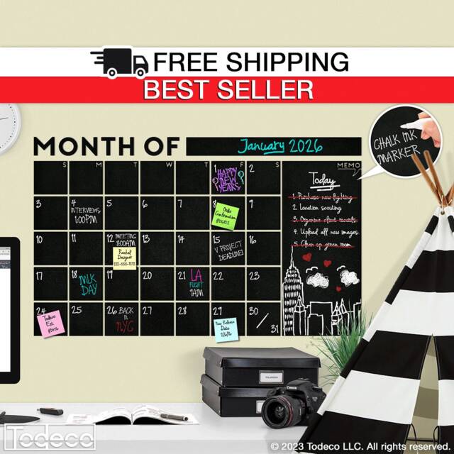 Chalkboard Calendar Decal Modern Monthly Wall Planner - image 1