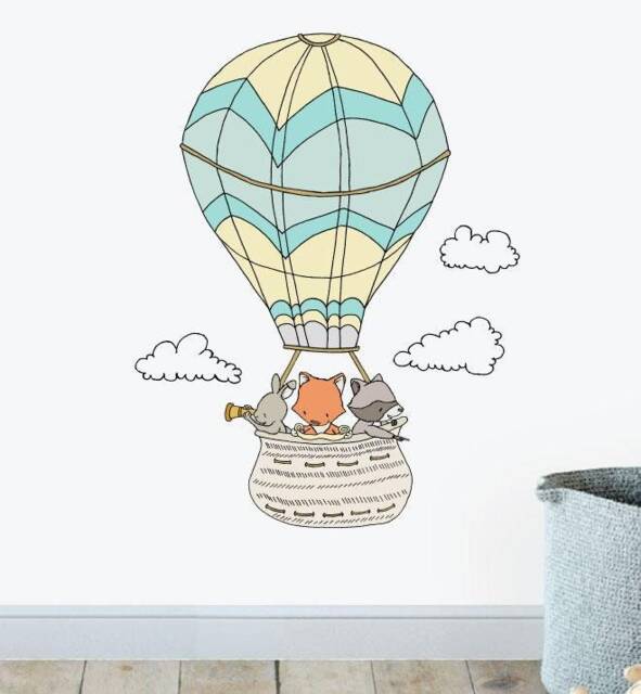 Woodland Hot Air Balloon Wall Sticker Decal - Nursery Stickers, Animal Decals, Home Decor, Baby Room, Art, Girl, Boy