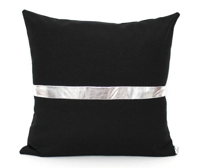 Black & Silver Colorblock Pillow Cover - All Sizes, Custom Metallic Stripe Color, Modern Throw - image 1