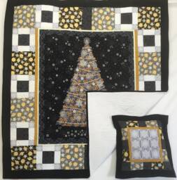 On Sale Gold & Silver Christmas Tree Quilt Or Wall Hanging Table Runner Ensemble With Free Pillowcase 16022 T8