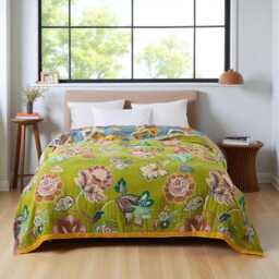 Floral Cotton Gauze Bedspread Lightweight Reversible Summer Throw Blanket - thumbnail 1