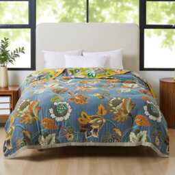 Floral Cotton Gauze Bedspread Lightweight Reversible Summer Throw Blanket - thumbnail 3