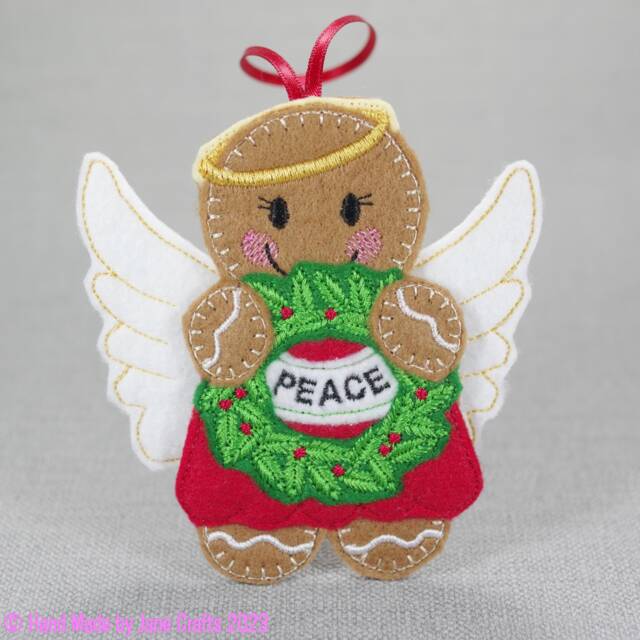 Felt Christmas Angel Ornament Gingerbread With Peace Wreath - image 1