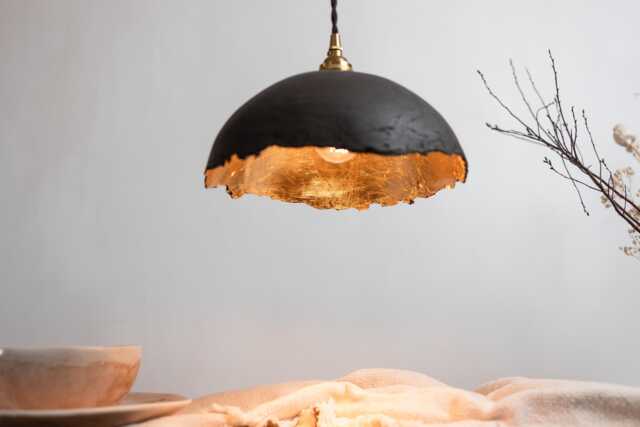 Black & Gold Metallic Ceramic Pendant Light Rustic Clay Light Fixture - image 1