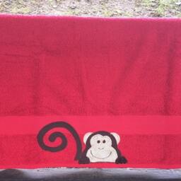 Embroidered Monkey Cotton Towel, Personalized Applique Bath Decor - thumbnail 3