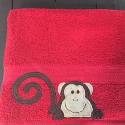 Embroidered Monkey Cotton Towel, Personalized Applique Bath Decor - thumbnail 2