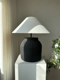 xl Size Black Japandi Stoneware Earthenware Unglazed Ceramic Textured Table Lamp Shade Wabi Sabi Style For Bedside Dresser & Living Room - thumbnail 1