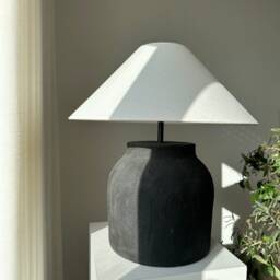 xl Size Black Japandi Stoneware Earthenware Unglazed Ceramic Textured Table Lamp Shade Wabi Sabi Style For Bedside Dresser & Living Room - thumbnail 3