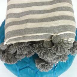 "Moroccan Pom Blanket - Throw With Blanket Bed Spread Bedding Cotton /79""Wx118" - thumbnail 4