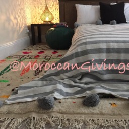 "Moroccan Pom Blanket - Throw With Blanket Bed Spread Bedding Cotton /79""Wx118" - thumbnail 2