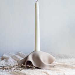 "Sculptural Ceramic Candlestick Holder Brown Stoneware Candelabra - 8"" X 3" - thumbnail 3
