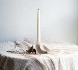 "Sculptural Ceramic Candlestick Holder Brown Stoneware Candelabra - 8"" X 3" - thumbnail 1