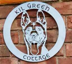 Belgian Malinois Personalized Metal Wall Art Gift Brushed Steel Service Dog Lover House Name Plaque Cruffs Doggo Breed - 40 Or 60cm