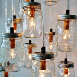 Mason Jar Chandelier, Rustic Hanging Pendant Lighting Fixture, 11 Clear Jars Cluster, Modern Bootsngus & Home Decor, Bulbs Included - thumbnail 3