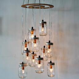 Mason Jar Chandelier, Rustic Hanging Pendant Lighting Fixture, 11 Clear Jars Cluster, Modern Bootsngus & Home Decor, Bulbs Included - thumbnail 2