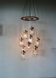 Mason Jar Chandelier, Rustic Hanging Pendant Lighting Fixture, 11 Clear Jars Cluster, Modern Bootsngus & Home Decor, Bulbs Included - thumbnail 1
